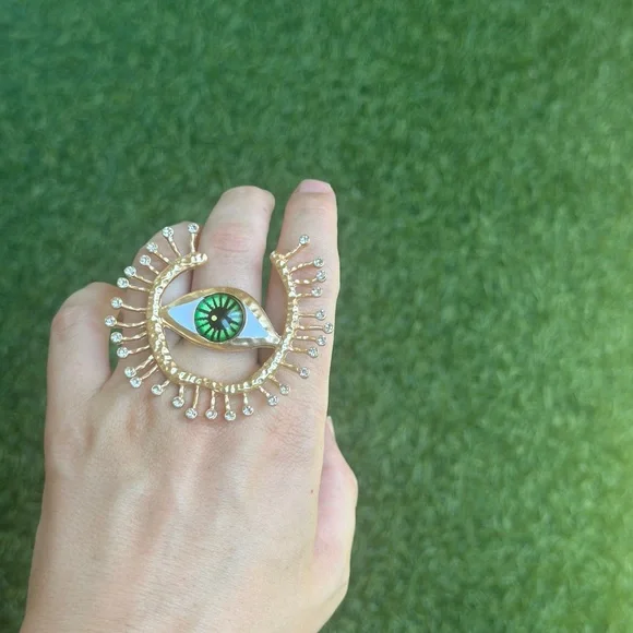 Evil Eye Ring with green eye Surrealism - Picture 3 of 5